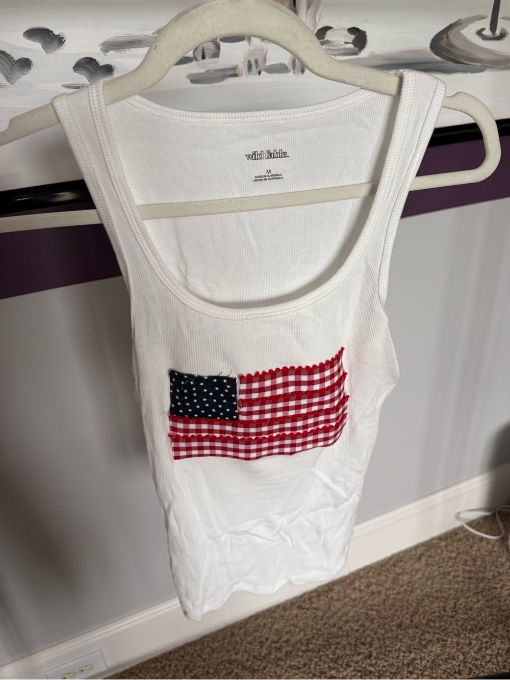 wild fable White Ribbed Tank with Red & Blue Patch Flag